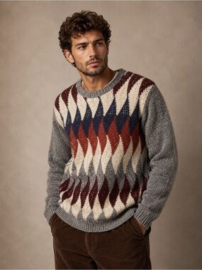 Burton Menswear Gray Argyle Pattern size L.